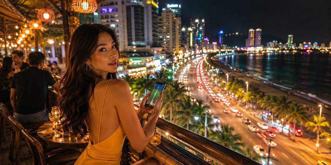 Phong cảnh thành phố Nha Trang về đêm với hoạt động cá cược thể thao